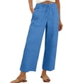 thumbnail image 2 of Kelon Women's Casual Pants, Women Linen Cropped Pants Summer Elastic High Waisted Linen Capri Pants Casual Loose Cropped Pant with Pockets, S, 2 of 8