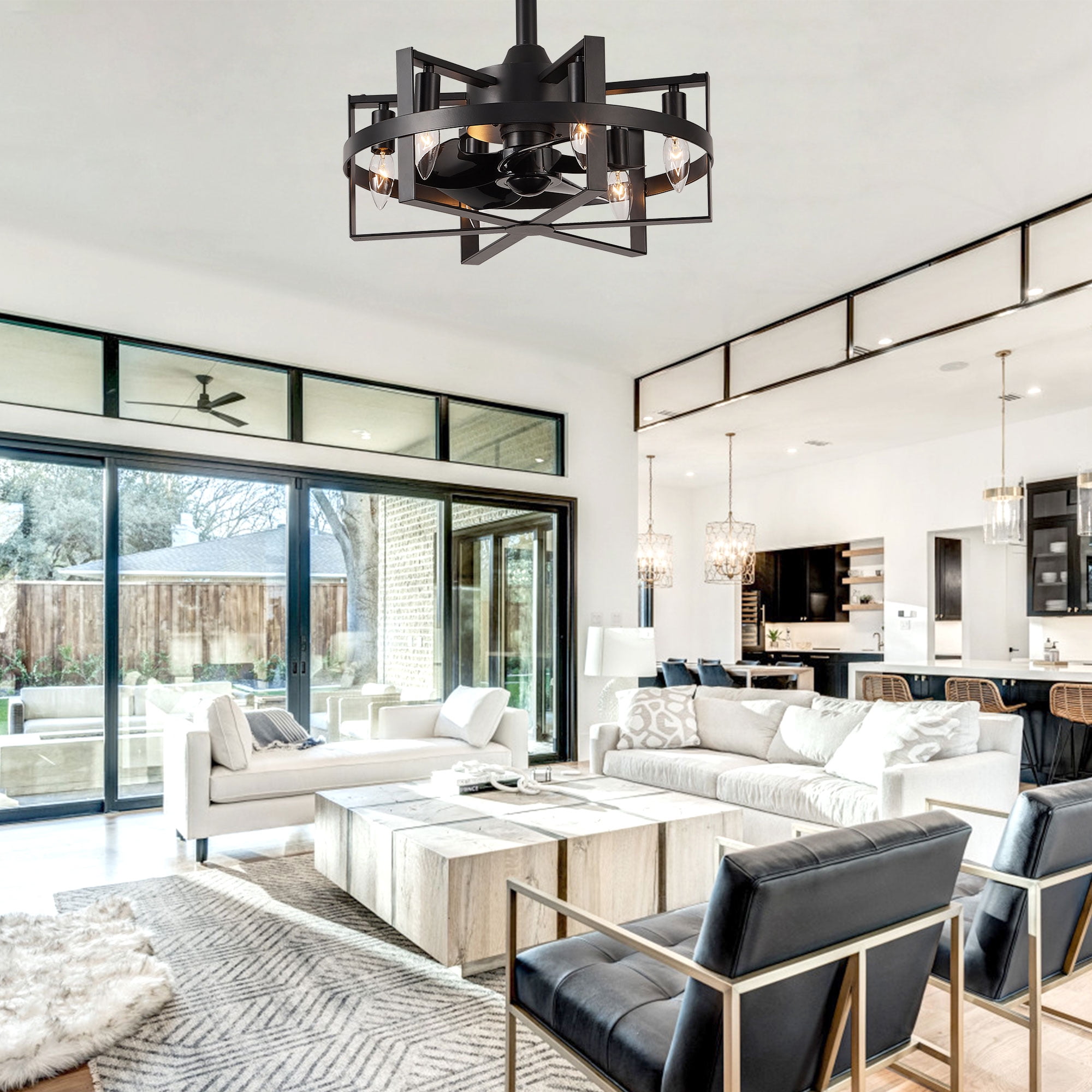Bella Depot 18 Inches Octagonal Cage Ceiling Fan with Light and Remote Control, 6-speed Reversible Chandelier