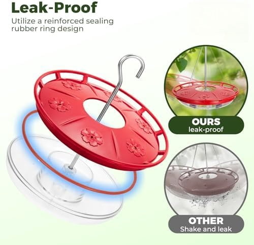 2 Pack 16 OZ Disc Hummingbird Feeders for Outdoors Hanging, 6 Bee Proof Feeding Ports Humming Nectar Bird Feeder, Ant Moat Easy to Refill & Clean Leak-Proof, Garden Décor Gifts for Women Mom