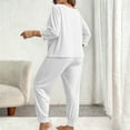thumbnail image 4 of Plus Size 2PC Pajamas Suit for Women Three Quarter Sleeve Crewneck Pullover Shirt Elastic Waist Pants Sleepwear Set White 2XL, 4 of 5