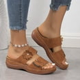 thumbnail image 4 of Women's Wedge Orthopedic Slip on Sandals Boho Flower Peep Toe Low Heel Dress Slides Slippers for Women 2025, 4 of 7