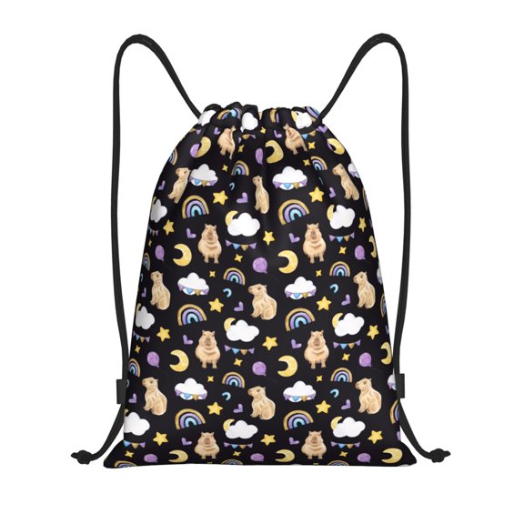 Drawstring Backpack - Capybara Rainbow Star Splash Proof Small Drawstring Gym Bag for Women Men, Cinch Sports String Bag Backpack for Travel Swimming Beach