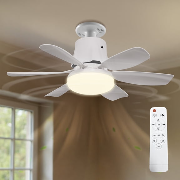 YANSUN 18.7 in Indoor 5 Blades White Ceiling Fan with LED Light, Dimmable 3-Speed Noiseless Flush Mount for Bedroom, Living Room, Entryway