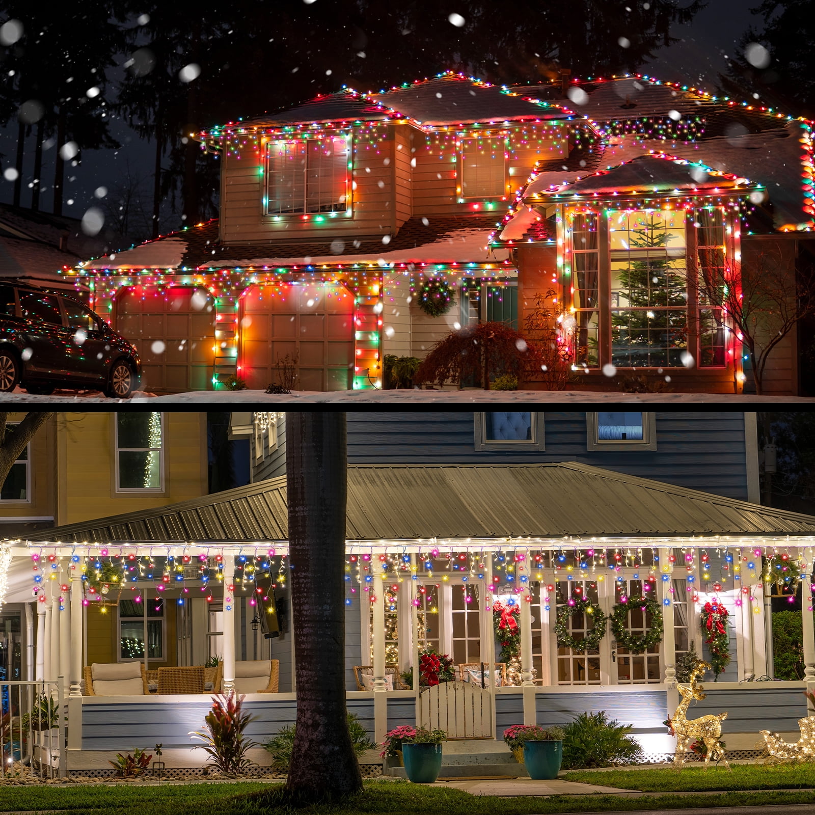 678LED Christmas Lights Outdoor, 66FT 8 Modes Icicle Lights for Outside 145 Drops Waterproof Icicle String Lights Plug in Connectable Hanging Lights for Outdoor Roof Indoor House Decor,Multicolor