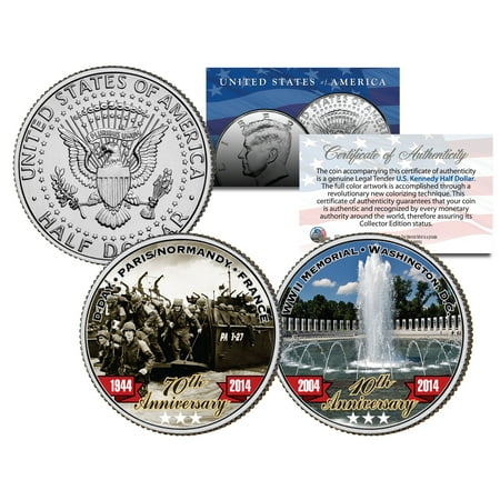 World War II D-DAY WWII Memorial Anniversary JFK Half Dollar Colorize 2-Coin Set