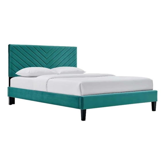 Maklaine Modern Performance Velvet Full Platform Bed in Teal Blue