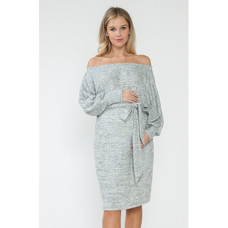 

Women s Maternity Off-Shoulder Waist Tie Short Sleeve Knee Length Dress