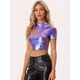 thumbnail image 2 of Disfraz de navidad Top corto metalizado de manga corta con cuello alto para mujer Azul L, 2 of 6
