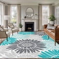 thumbnail image 2 of Area Rug 72×108in, Turquoise Gray Blossom Flower Floor Carpet Living Room Rug, Watercolor Sunflower Non-Slip Welcome Mat Indoor Rugs for Bedroom Dining Room, 2 of 9