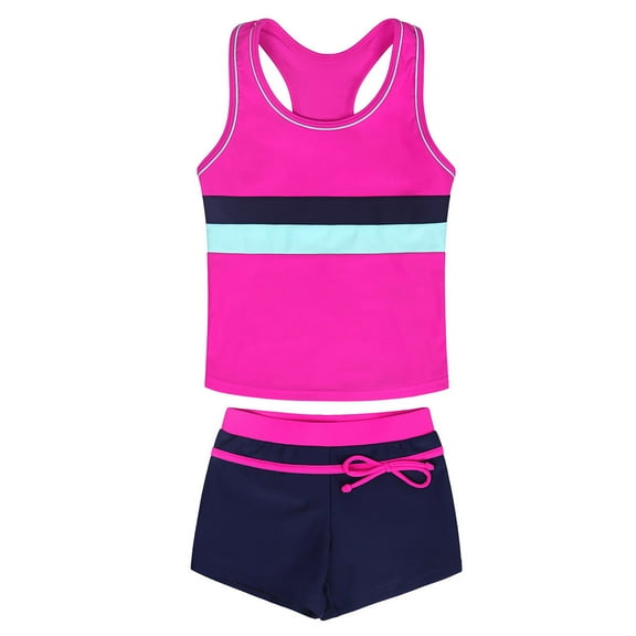 Delliss Little Girls Summer Two Piece Boyshort Tankini Kids Swimsuit Bathing Suits Beach Rash Guard Swimwear