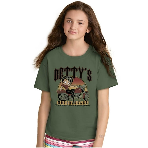 Vintage Cartoon Betty's Motorcycles Girls Kids T Shirt Tees Teen Brisco Brands XS