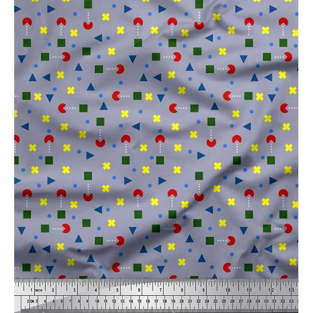 Soimoi Cotton Poplin Fabric Dot,Cross Sign & Square Geometric Decor Fabric Printed Yard 56 Inch Wide
