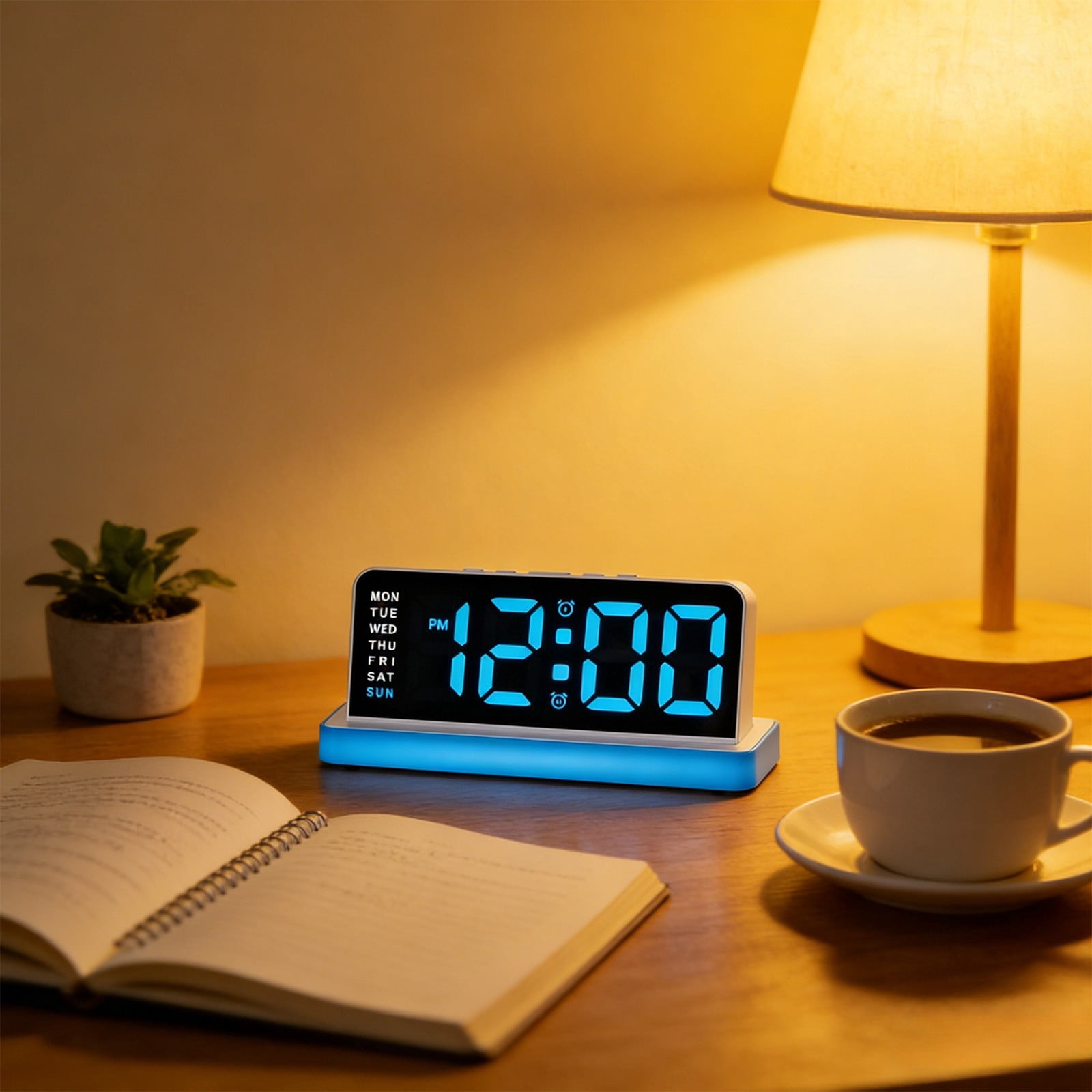 SPOORYYO Digital Wall Clock with Large Display, Alarm, Calendar, Adjustable Brightness and Temperature, Desk or Wall Mount