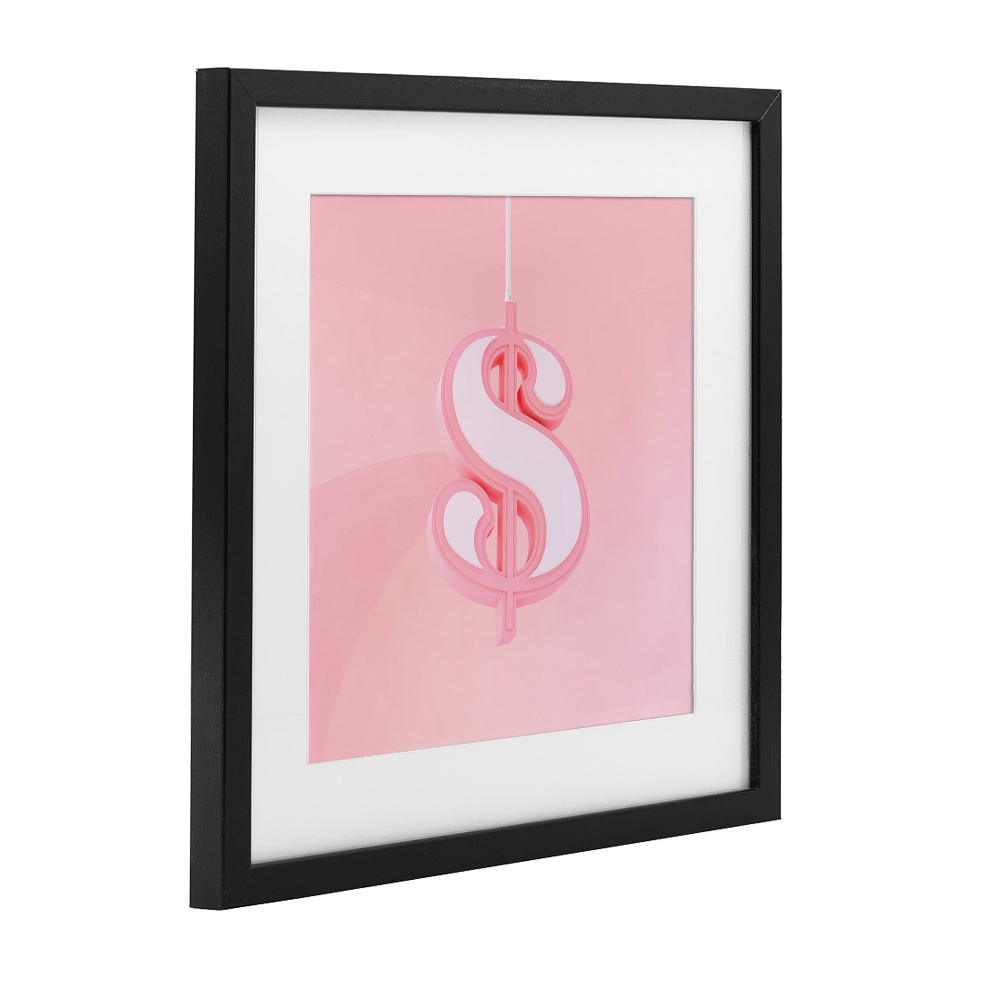 Pink Pastel Dollar Sign Black Framed Print Under Glass, design by LISH Creative
