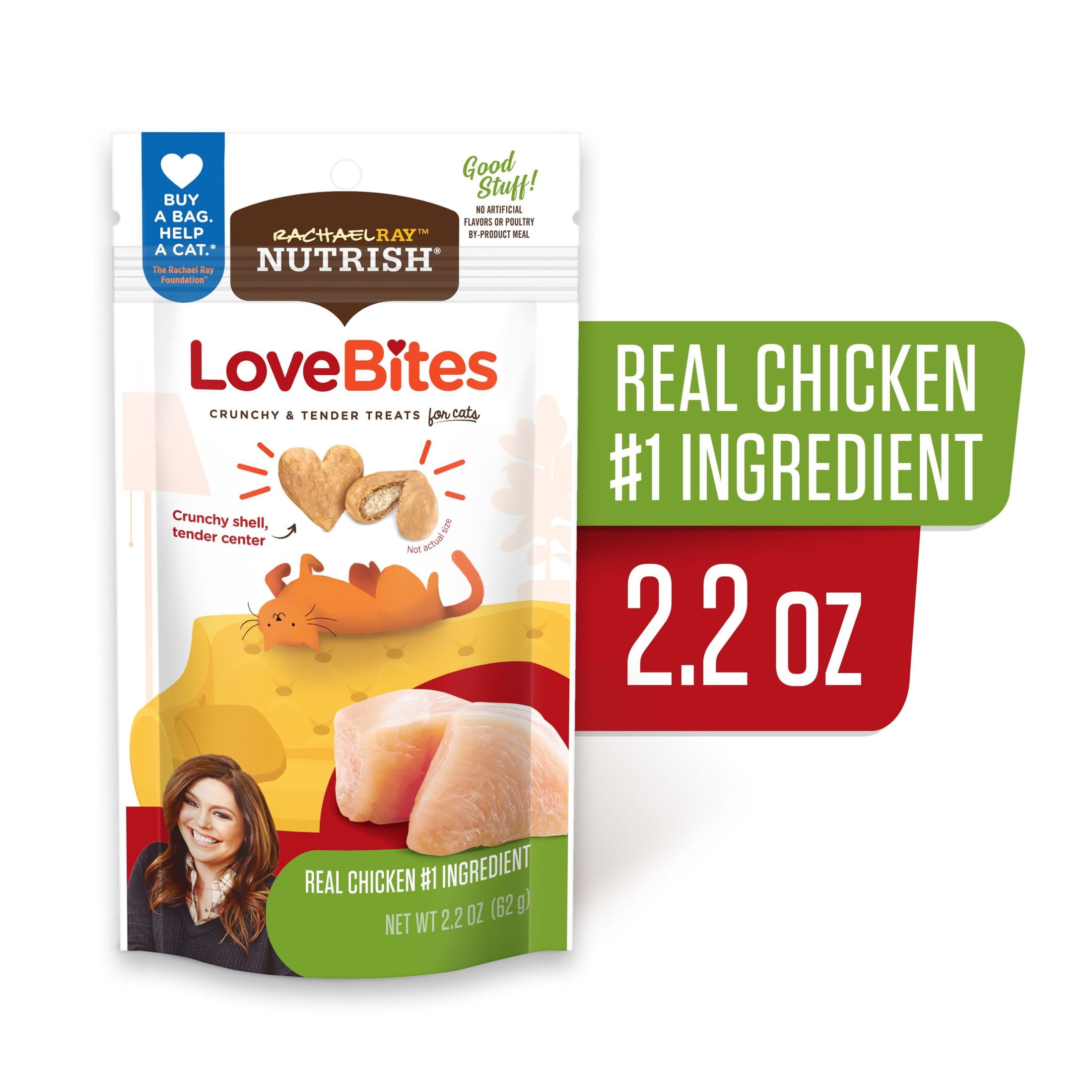 (4 pack) Rachael Ray Nutrish Love Bites Dry Cat Treats, Chicken, 2.2 oz. Bag