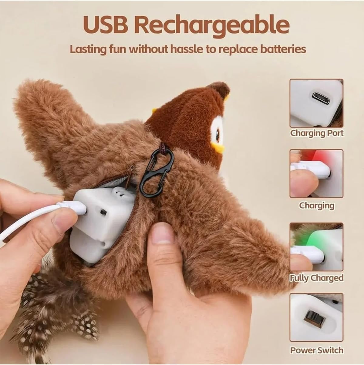 2026 Upgrade Cat Meowdy Bird Toy, Flapping Bird Cat Toy, Interactive Chirping Bird Cat Toy, Simulated Chirping Sparrow with Flapping Wings, Plush Cat Toy for Indoor Cats