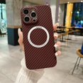 thumbnail image 1 of Magnetic Carbon Fiber Texture Fine Hole Camera Protection Phone Case For iPhone 16 15 14 Plus 13 12 11 Pro Max Shockproof Cover red For iPhone 13, 1 of 6