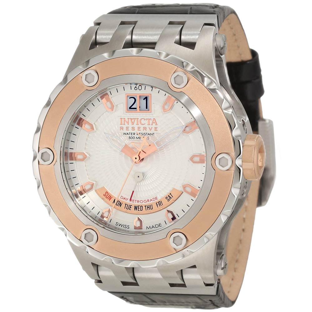 Invicta Men's 10098 Reserve Subaqua Silver Tone Dial Black Leather