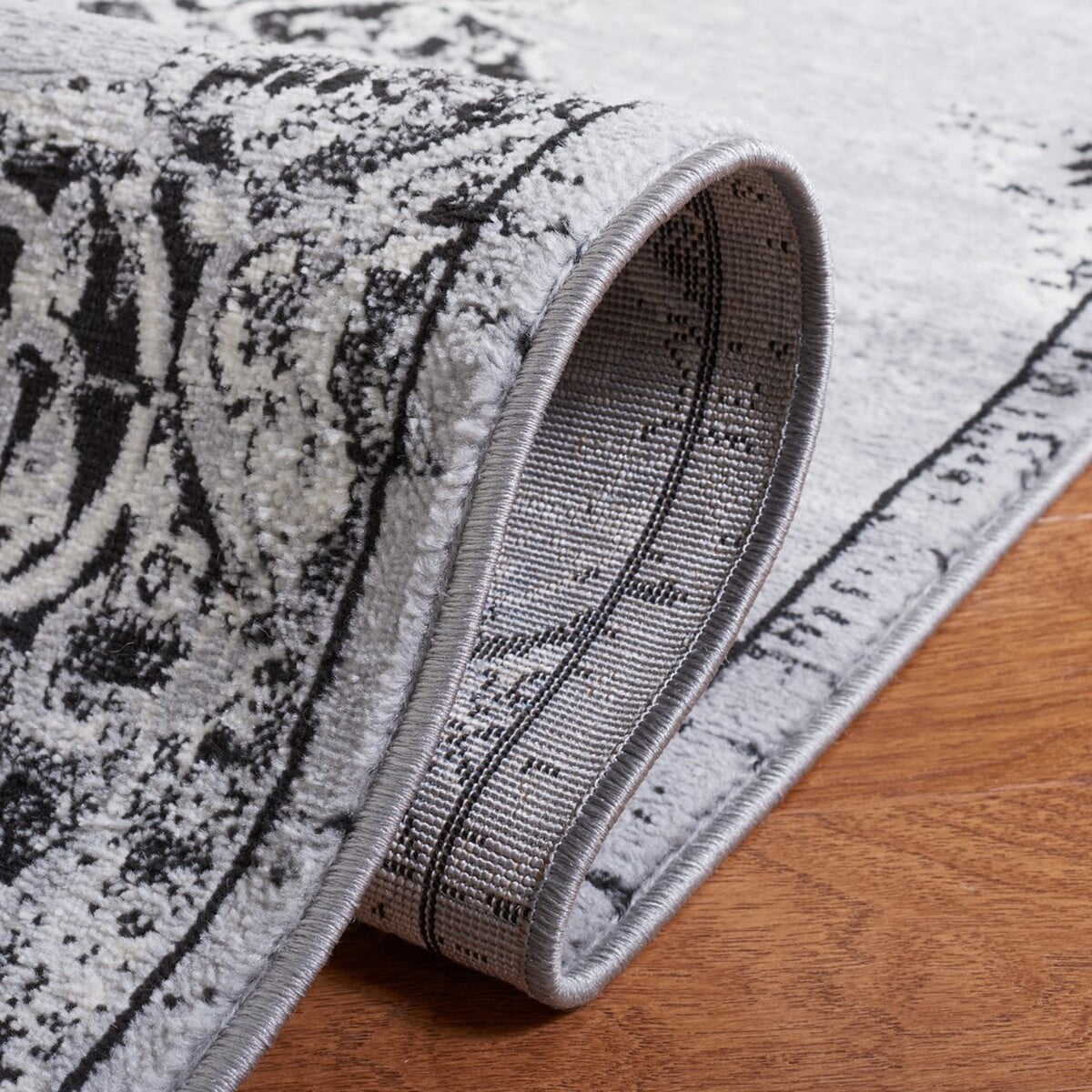 SAFAVIEH Brentwood Dimitri Floral Bordered Runner Rug, 2' x 8', Grey/Black