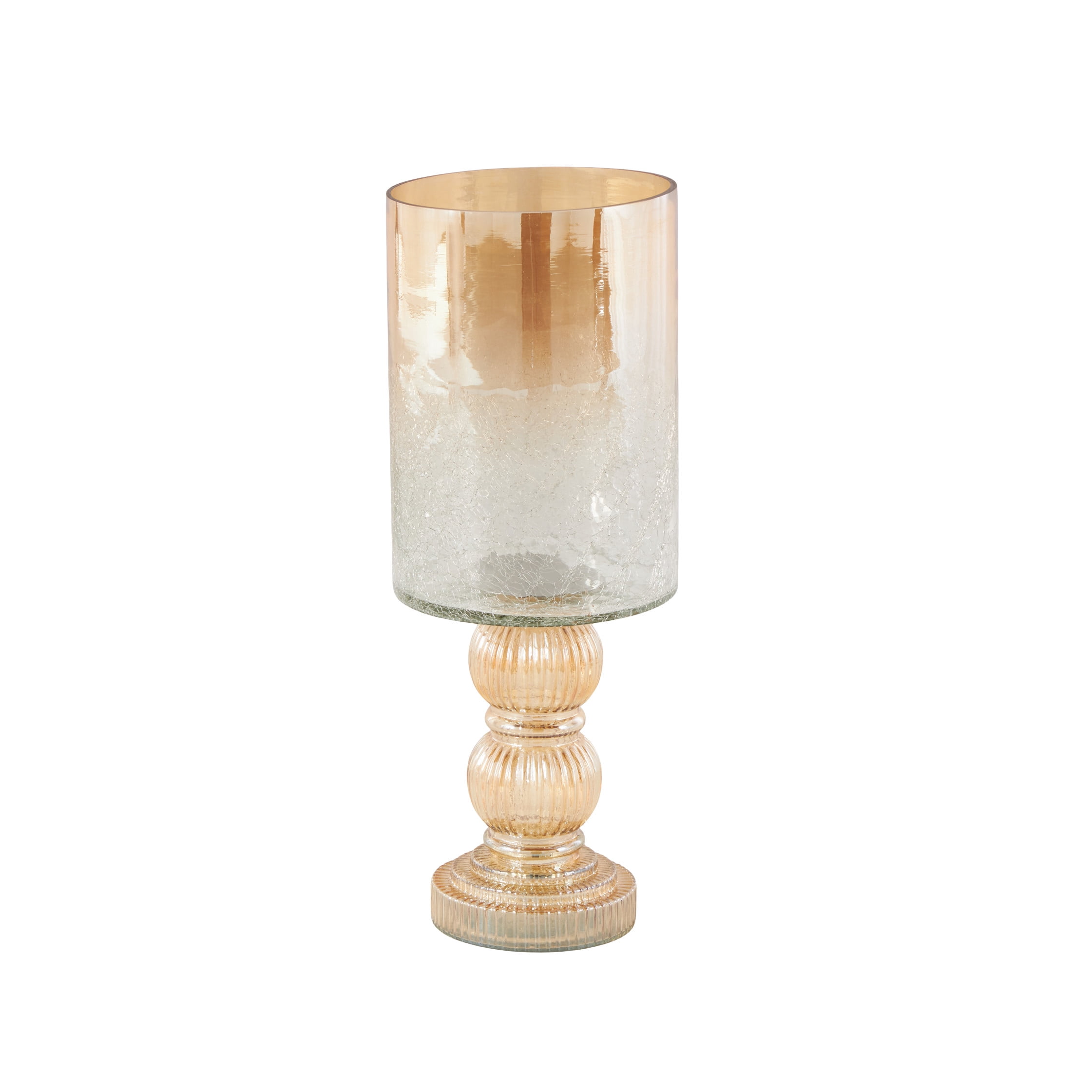 DecMode Gold Glass Handmade Turned Style Pillar Hurricane Lamp with Faux Mercury Glass Finish