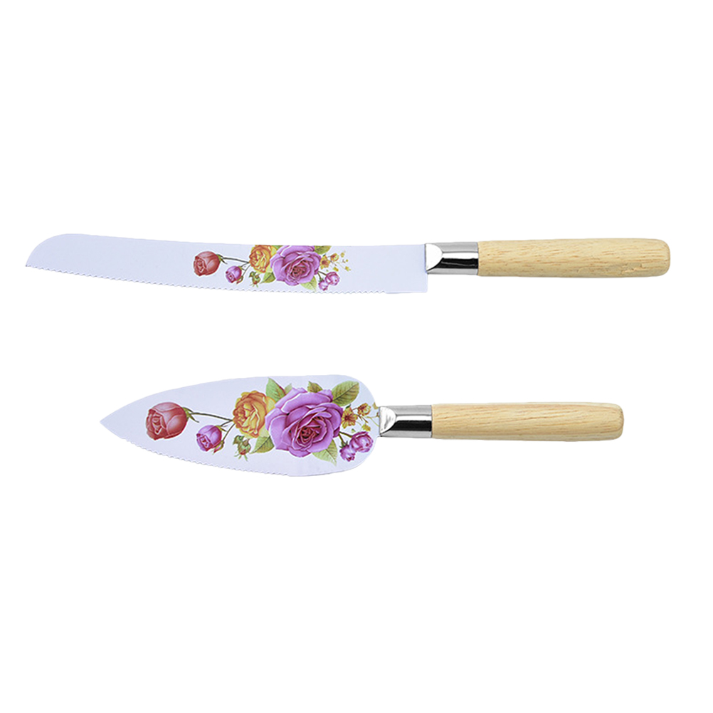 1 Set of Stainless Steel Cake Server Wooden Handle Cake Cutter Party