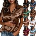 thumbnail image 2 of Fengactive Dressy Short Sleeve Satin Shirts for Women Button Down Loose Business Casual Tops Elegant Lapel Party Blouse, 2 of 9