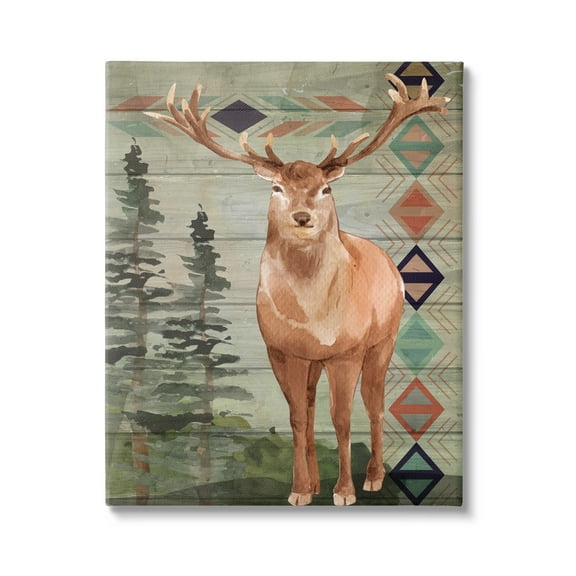 Stupell Geometric Pattern Wildlife Deer Animals & Insects Painting Gallery Wrapped Canvas Print Wall Art