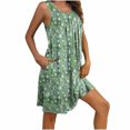 thumbnail image 7 of Sakmal Moomoo Night dress for Women Green Knee Length Soft Vintage Night dress Sleeveless Floral Sleep Tanks with Pockets, 7 of 7