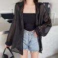 thumbnail image 4 of Women Casual Chiffon Sheer Blouses Long Sleeve Lapel Collar Button Down Loose Shirts Tops Sunscreens Outwear, 4 of 9