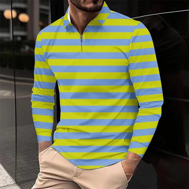Blusa y camisa de manga larga con cuello vuelto para hombre, informal, con cuello vuelto, estampado, para fitness, deportiva, de manga larga, de poliéster