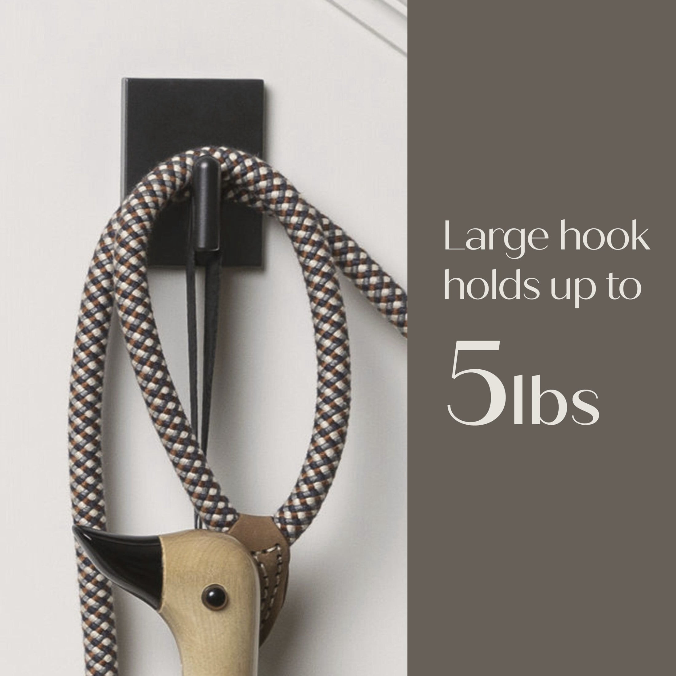 Command Decor Large Metal Hook, Matte Black, Holds 5 lbs, 1 Hook, 6 Medium Adhesive Strips