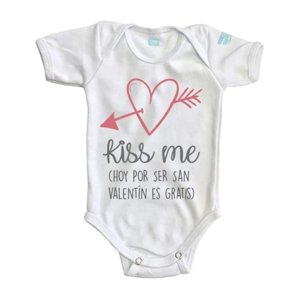 Pañalero Kiss Me San Valentin Ropa Bebe Manga Corta Blanco
