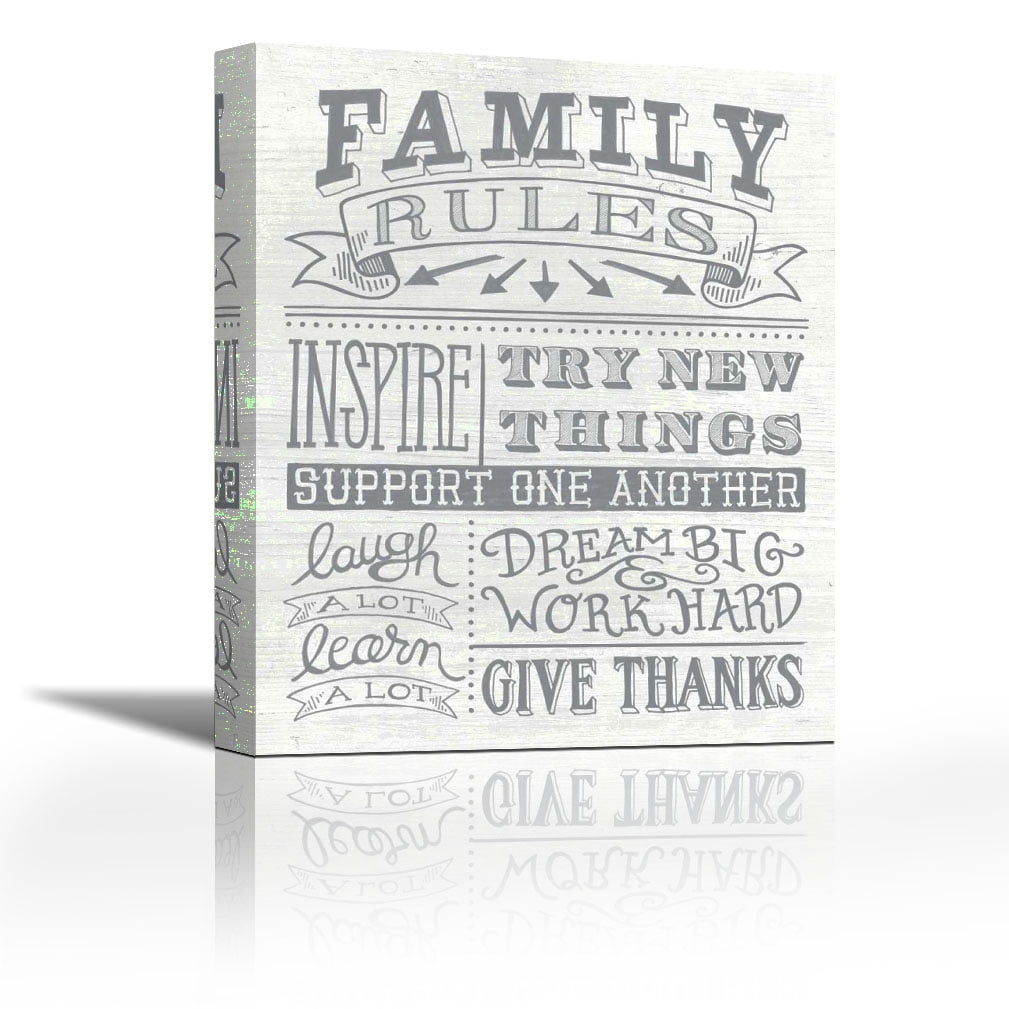 Family Rules II Gray Words Contemporary Fine Art Giclee on Canvas