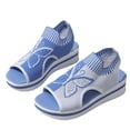 thumbnail image 5 of Domuza Women's Butterfly Knit Wedge Sandals, Breathable Open Toe Slip-On Platform Shoes, Lightweight Comfort Casual Footwear for Summer Outdoor Activities Blue 6.5（EU-37）, 5 of 6