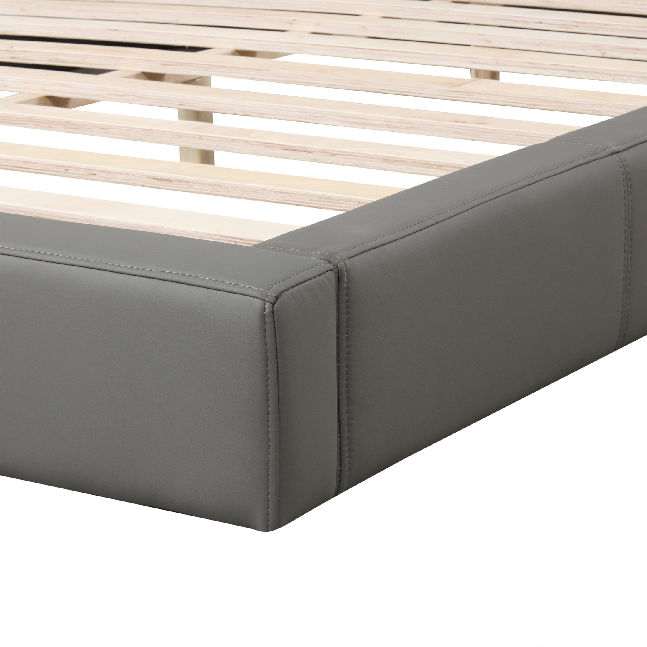 Hayes Modern Queen Size PU Upholstered Bed, Platform Bed with Solid Wood Frame, Gray