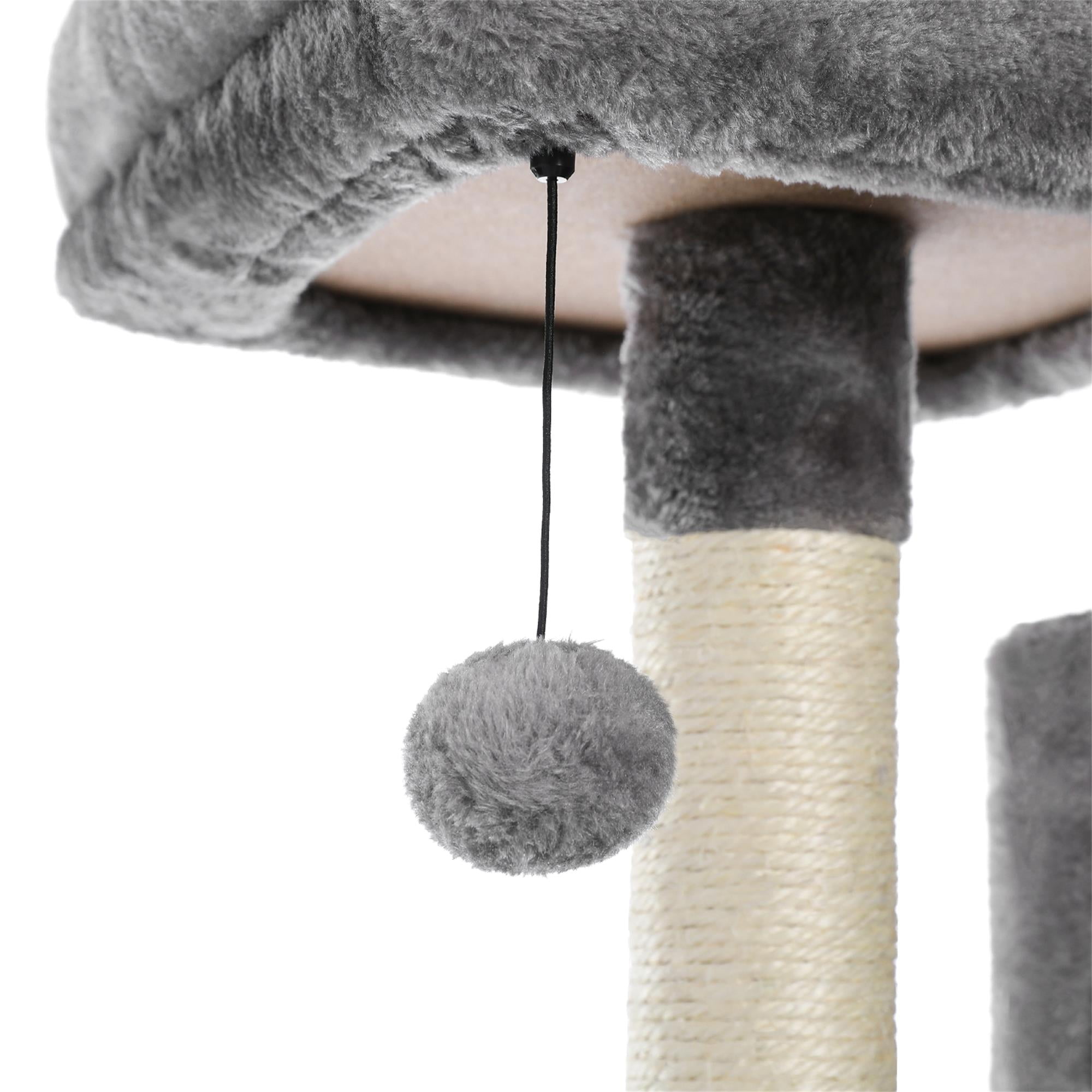 Kadyn 60" Cat Tree Tower for Indoor Cats, Plush Multi-Level Cat Condo with 5 Scratching Posts, 2 Perches, Caves, Hammock, Gray