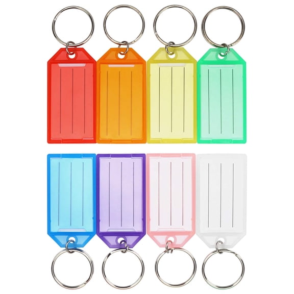 16 Pack Plastic Key Tags, Key Labels with Ring and Label Window, 8 Colors