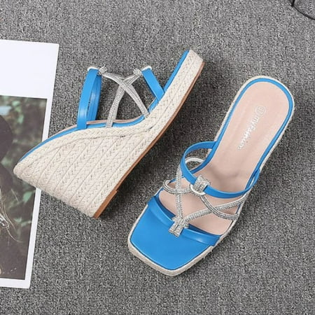 

Vedolay Women Cute Sandals Women s Sandals Open Toe Mules Backless Block Heels Strappy Shoes Blue 9