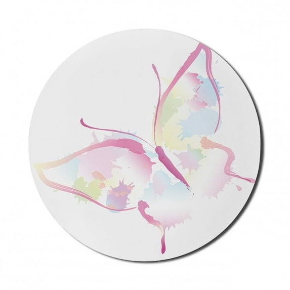 Butterfly Mouse Pad for Computers, Spring Nature Inspired Watercolor Artwork Abstract Wings Color Splashes, Round Non-Slip Thick Rubber Modern Gaming Mousepad, 8" Round, Multicolor, by Ambesonne