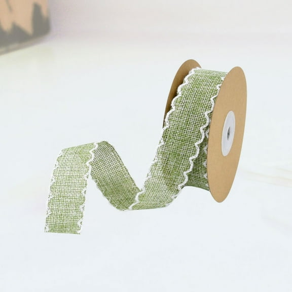 COSMOBETTY 1 Roll Linen Ribbon for Crafts Greenery Wired Decoration 9.8in Width