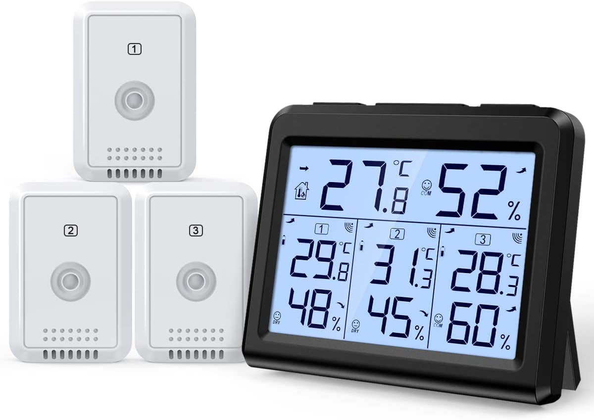 Wireless Thermometer with Indoor/Outdoor Temperature and Humidity Sensor Display 