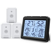 AMIR Indoor Outdoor Thermometer, 3 Channels Digital Hygrometer Thermometer with 3 Sensor, Humidity Monitor Wireless with LCD Display, Room Thermometer and Humidity Gauge for Home, Office