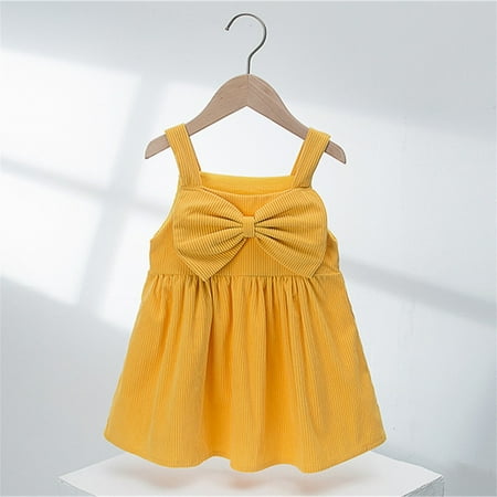 

PEASKJP Girls Spring Dresses Toddler Girl Summer Sleeveless Floral Printed Princess Roundneck Dress Yellow 2-3 Years