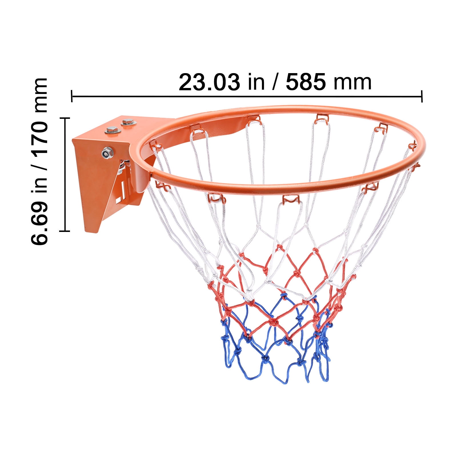 KFFKFF Basketball Goal, Door or Wall Mountable Hoop, Robust Q235 Basketball Spring Rim Replacement with Net, Conventional 18" Indoor and Outdoor Suspended Basketball Hoop for Children and Adults