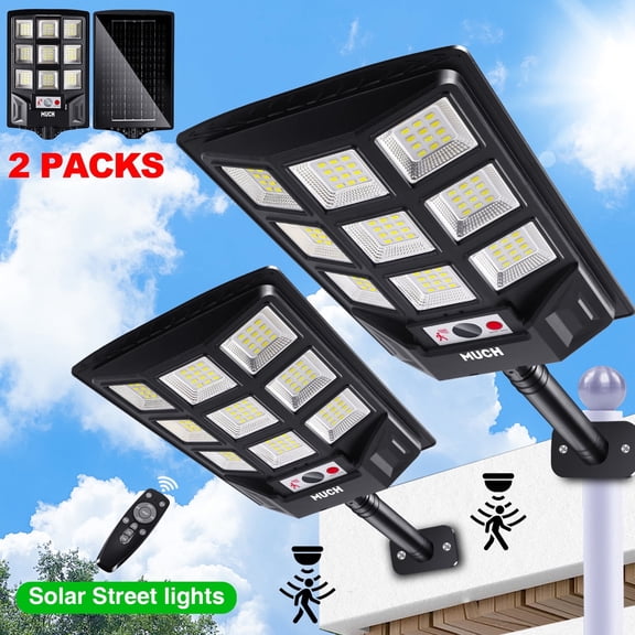 2 Packs Solar Street Light, 90,000 Lumen LED Solar Street Light with Motion Sensor, Dusk to Dawn Outdoor Solar Lighting in Streets, Parks, Courtyards, IP66 Waterproof Lamp   Pole