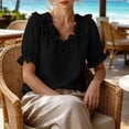 thumbnail image 7 of cocolona Summer Puff Sleeve Tops for Women Ruffle V Neck Loose Shirts Dressy Casual Solid Color Blouses, 7 of 7