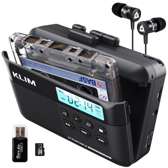 KLIM K7 Lecteur de Cassettes Audio + Convertisseur Cassette vers MP3 + Lecteur de Cassettes Portable + Microphone et Haut-Parleur Intégrés + Batterie Rechargeable + Écouteurs