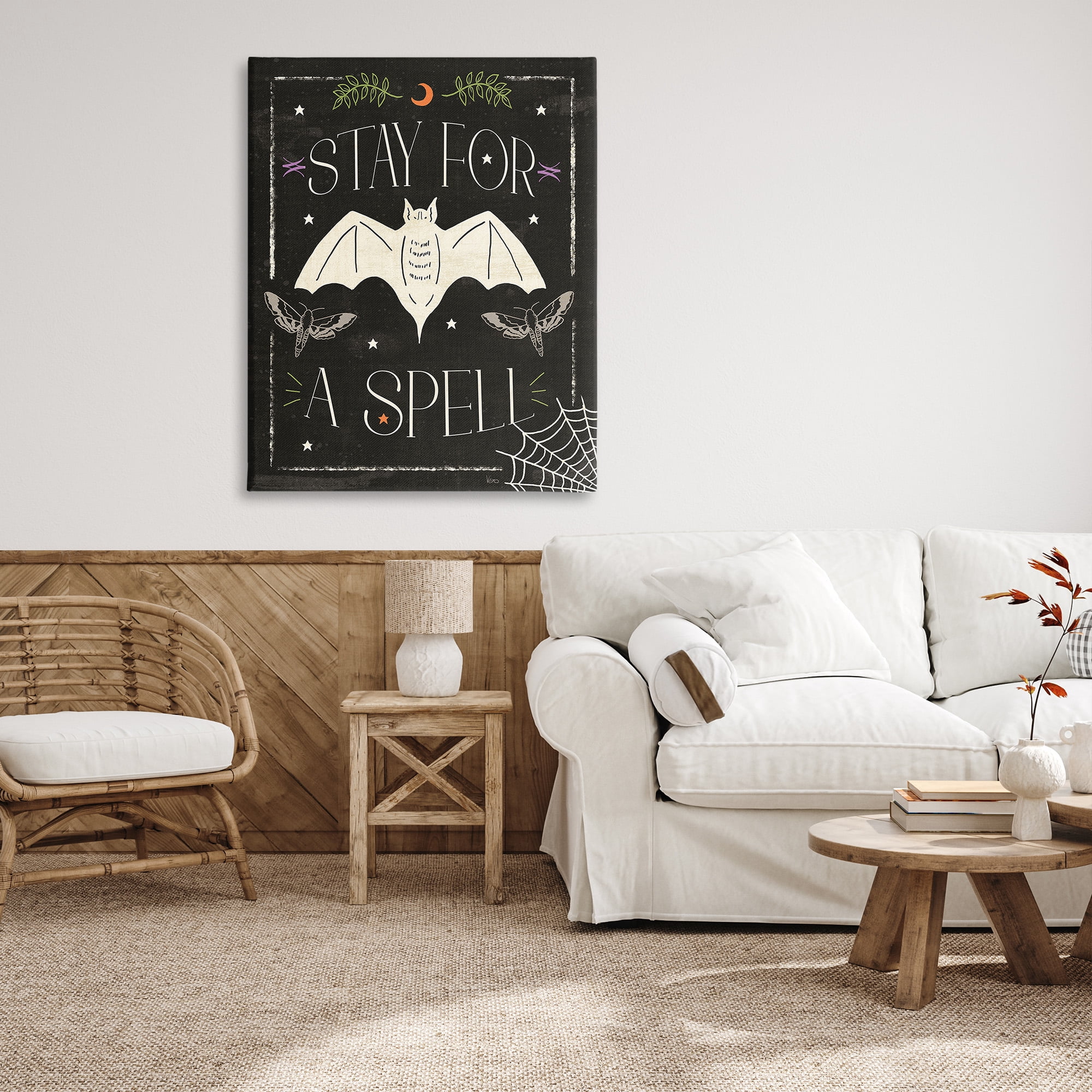 Stupell Industries Stay For A Spell Phrase Holiday Painting Gallery Wrapped Canvas Art Print Wall Art, 36 x 48