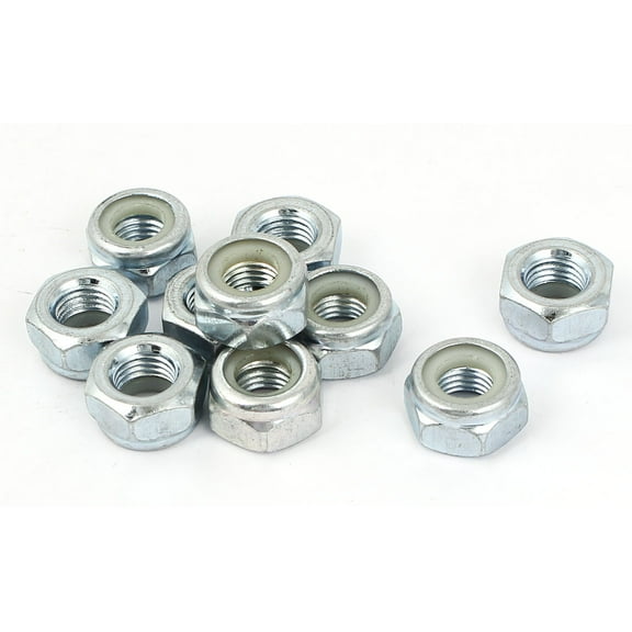 M10x1.25mm Zinc Plated Self-Locking Nylon Insert Hex Nut 10pcs