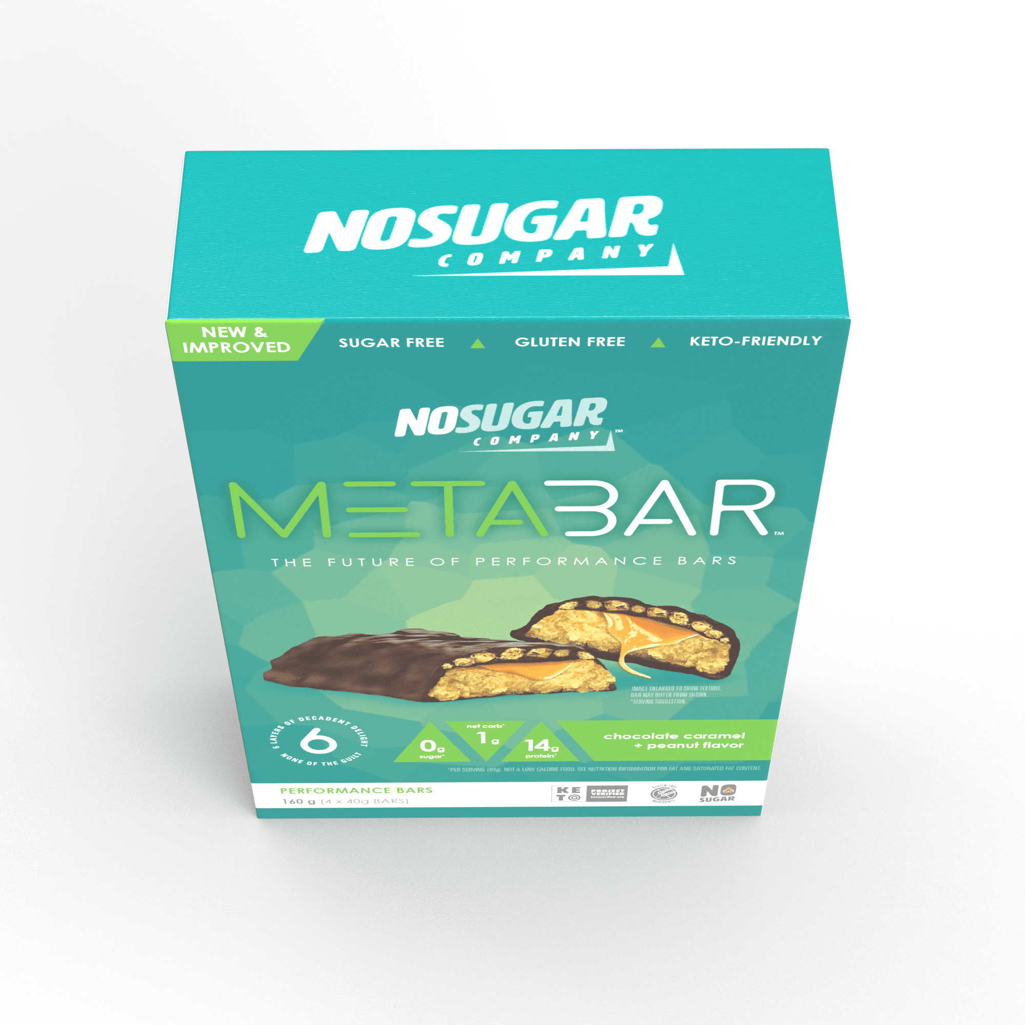 No Sugar Company Metabar Chocolate Caramel And Peanut Butter Flavor Bars, 4 Count, 40 Grams
